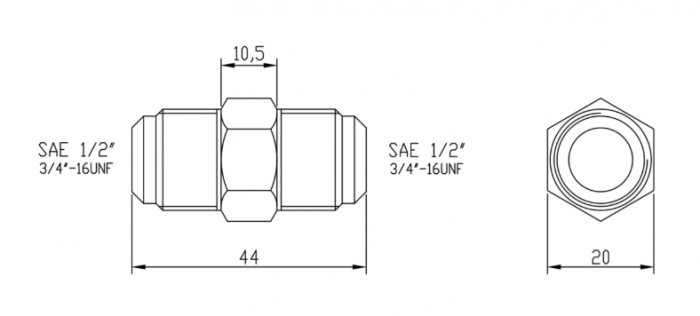 Racord drept din alama 1/2" × 1/2"