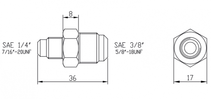 Racord drept din alama 1/4" × 3/8"
